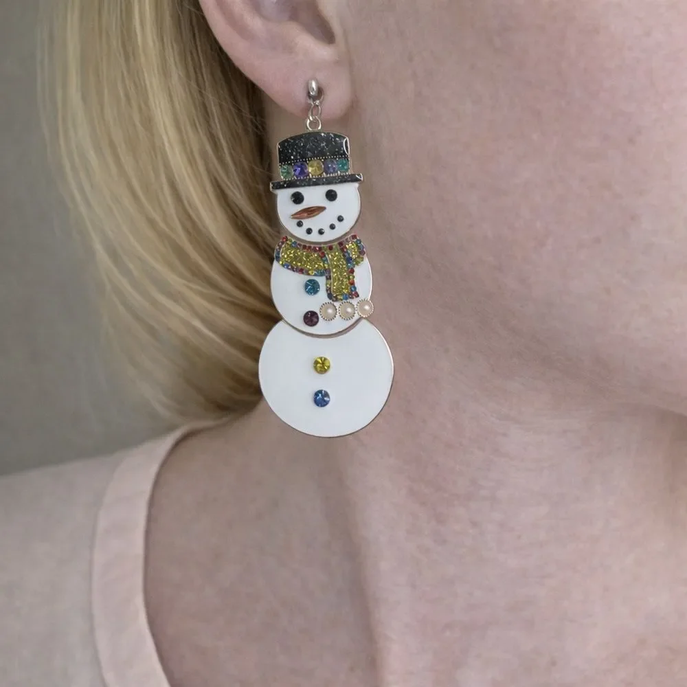 Festive Snowman Earrings with Silver Accents
